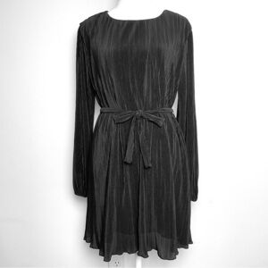 ABERCROMBIE & FITCH Satin Plisse Long Sleeve Pleated Belted Mini Dress XS